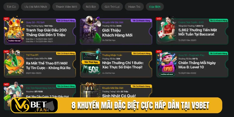 8 khuyến mãi đặc biệt cực hấp dẫn tại V9bet