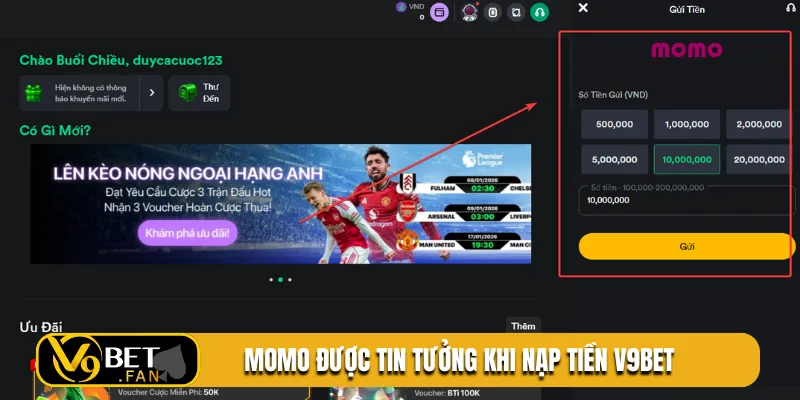 Momo được tin tưởng khi nạp tiền V9BET
