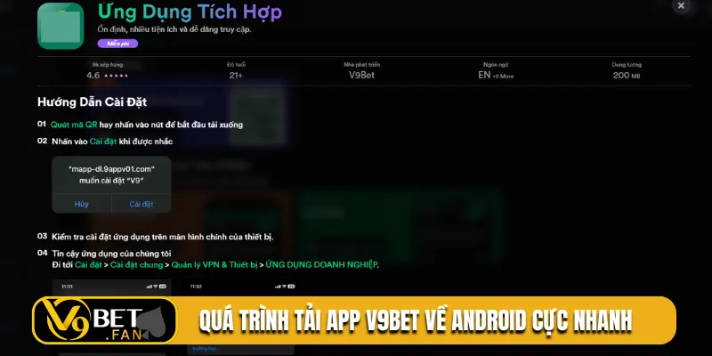 Quá trình tải app V9BET về Android cực nhanh