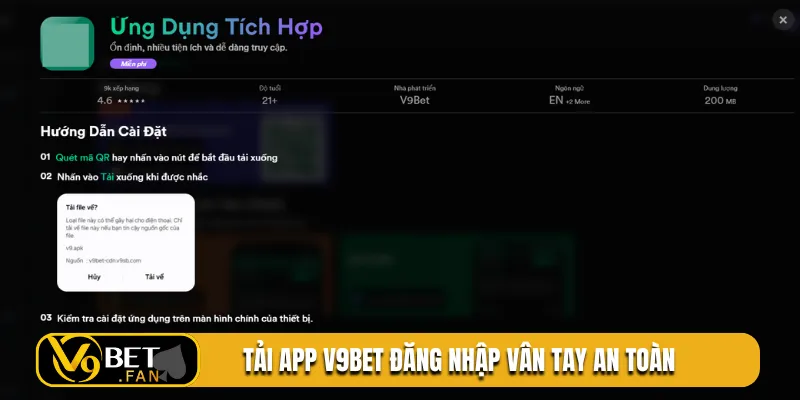 Tải app V9BET đăng nhập vân tay an toàn